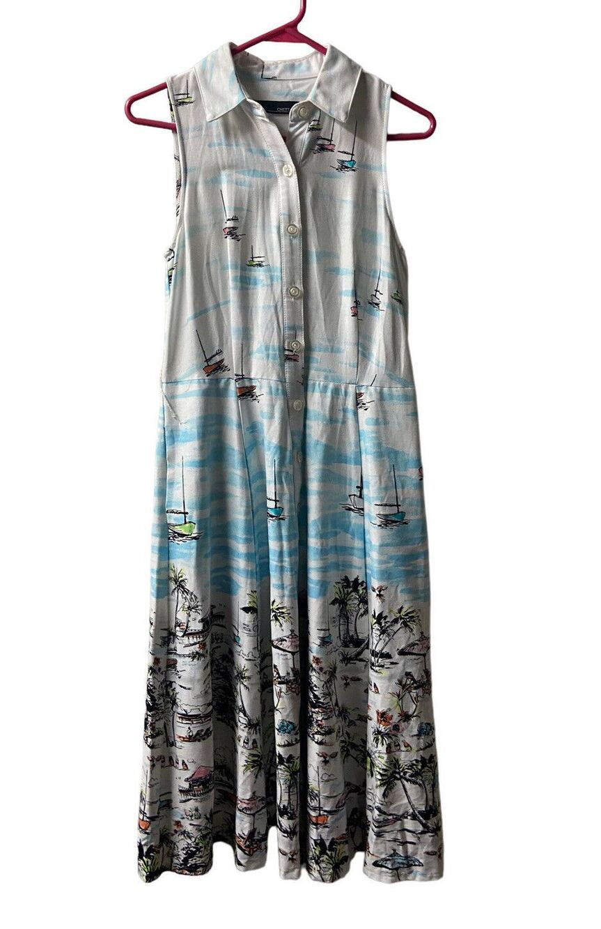 Cheetah Tropical Print Fit & Flare Button Dress Womens Size 6 Sleeveless Travel
